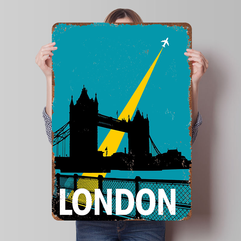 Retro Gaming London - Londra Seyahat Kule Köprüsü Metal Poster