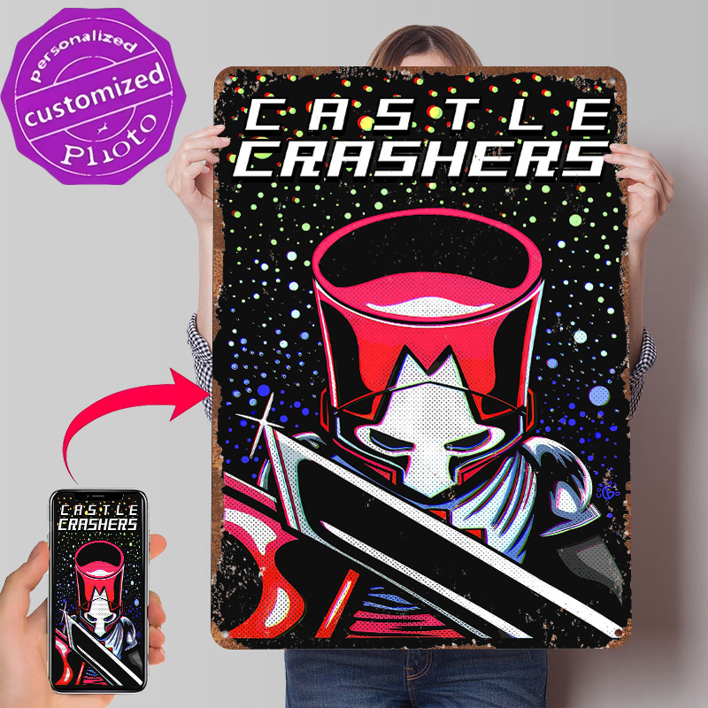 Retro Knight Gaming - Castle Crashers Şövalye Kılıçlı Metal Poster
